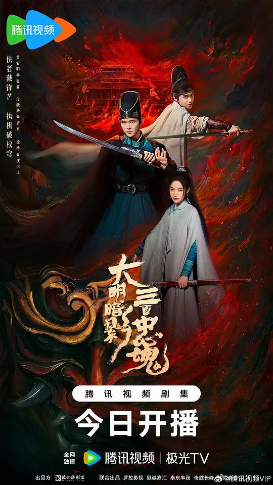 alt="电视剧《大明暗影三百忠魂》(2026)宣传海报,呈现主角张翼与锦衣卫沈由之在暗夜中紧张对峙的场景,展现谍影重重的悬疑氛围与复仇交织的核心看点。"
