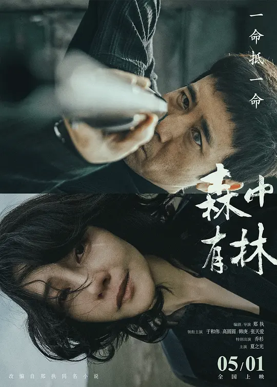 [电影]《森中有林》(2026)宣传海报，呈现于和伟与高圆圆在暗夜中对视的场景，展现一段跨越数十年的爱恨纠葛与犯罪谜局。